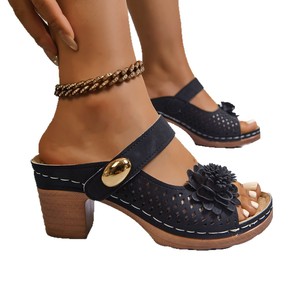 Sandales romaines à talons hauts grande taille pour femme, nouvelle collection été, découpes florales, tendance - Product Image 5