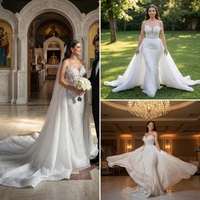 Nouvelles Robes de Mariée 2026 Style Luxe en Dentelle Perlée et Pailletée, Bustier avec Traîne Longue Amovible