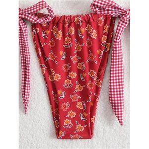 FOXA Women's 2 Piece Floral Plaid Halter <b>Bikini</b> <b>Set</b> With Bowknot Side Ties Stretch Swimwear - Product Image 5