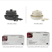Ensemble de casseroles en métal antiadhésif 5 pièces avec couvercle en verre et poignée amovible, compatible induction, pour la maison et le camping