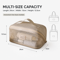 Sac à cosmétiques portable en maille, grande capacité, pochette de rangement pour articles de toilette à 3 compartiments