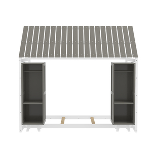 Letto <span class=keywords><strong>a</strong></span> casetta in legno compensato per bambini, con tetto e recinzione, ecologico e resistente, con <span class=keywords><strong>due</strong></span> armadi mobili, colore grigio, mobili per la casa - Product Image 5