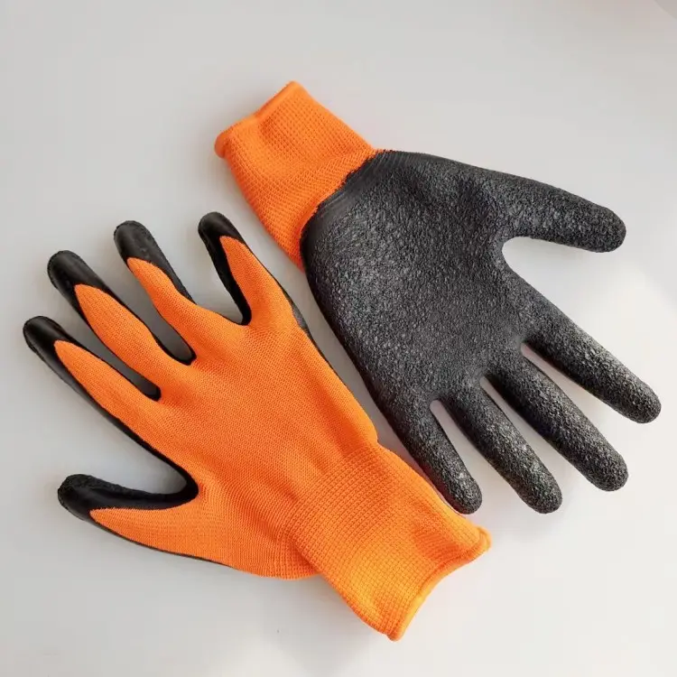 Bảo Vệ Tay Kháng Hóa Chất Biểu Tượng Tùy Chỉnh 13G Polyester Nylon Găng Tay Nhúng Nhăn Găng Tay Cao Su Công Nghiệp Xây Dựng