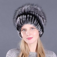 Bonnet en fourrure de renard véritable pour femme, nouveau style, haute qualité, bonnet en tricot d'hiver en fourrure de lapin Rex naturelle pour fille