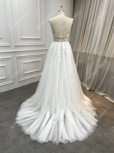 Nuovo arrivo Sexy perline spalline A linea <span class=keywords><strong>abito</strong></span> da sposa <span class=keywords><strong>Tulle</strong></span> lunghi abiti da sposa <span class=keywords><strong>con</strong></span> applicazioni di pizzo per il commercio all'ingrosso - Product Image 6