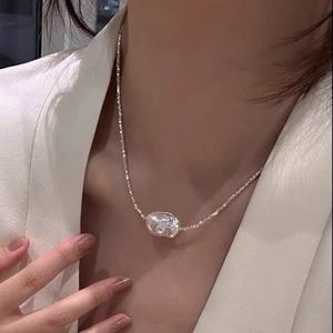 High-End Luxury Necklace S925 Silver <b>Shavings</b> Natural Baroque Pearl Exquisite Collarbone Chain High-end <b>Light</b> Luxury Niche - Product Image 5