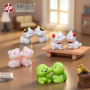 Figurines d'animaux mignons, 4 pièces, mini décorations en résine pour maison de poupée, cadeau de bureau - Product Image 4