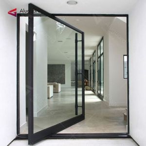 <span class=keywords><strong>Porte</strong></span> d'entrée en acier aluminium de villa de luxe avec écran en fibre de verre, design minimaliste, système pivotant - Product Image 4