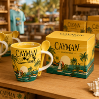 Mug Kopi Keramik Suvenir Turis Kepulauan Cayman dengan Sendok Desain Personalisasi Pabrik Kustom OEM ODM Grosir
