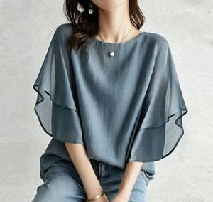 Camicetta <span class=keywords><strong>Nera</strong></span> da <span class=keywords><strong>Donna</strong></span> con Scollo a Barca, Maniche a Balze Stratificate e Volant, Tunica Ampia e Fluida, Top Casual Estivo per Tutti i Giorni, Camicia da <span class=keywords><strong>Donna</strong></span> - Product Image 6