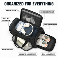 Sac de sport multi-usage, sac de voyage, sac à dos de sport avec poche pour chaussures, sac de week-end 30L, sac à dos de voyage d'affaires