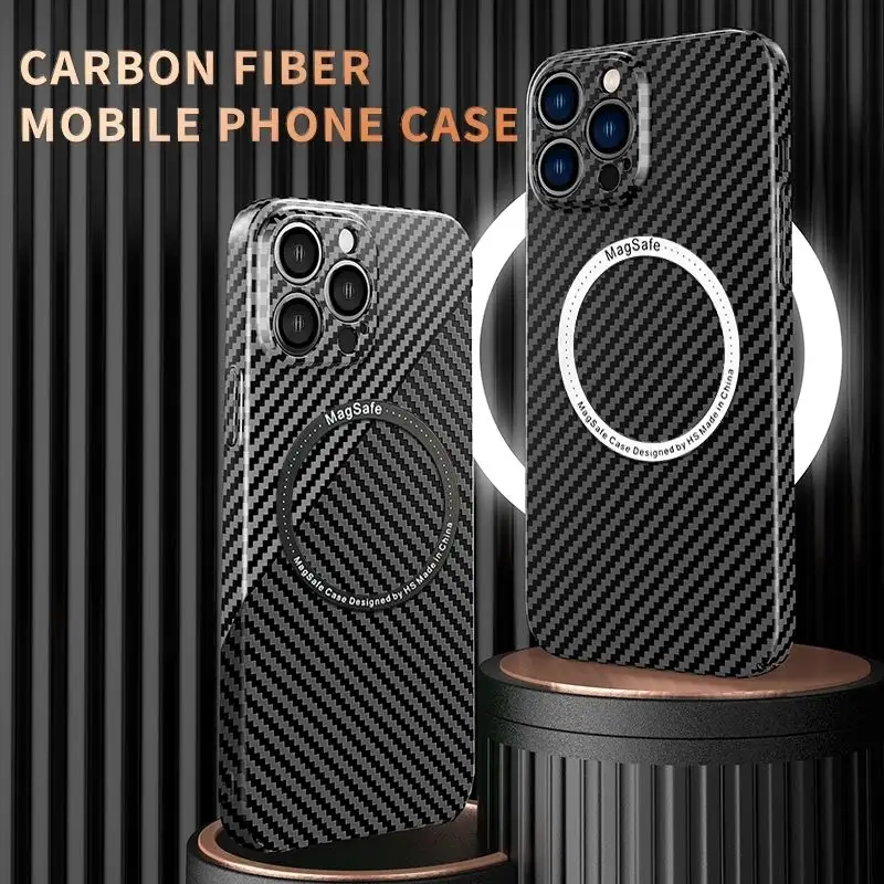 Funda de teléfono de aramida para Iphone 14 13 Pro Max, carcasa ligera de fibra de carbono magnética, ultrafina, antihuellas, 2022