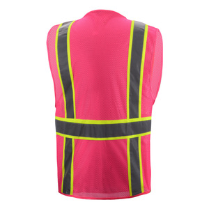 Gilet de course en maille rose haute visibilité pour <span class=keywords><strong>femme</strong></span> Vêtements de travail de construction multi-poches Vêtements de sécurité en polyester réfléchissants pour une utilisation optimale - Product Image 2