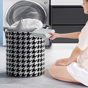 Houndstooth Foldable Laundry <b>Basket</b> Round Non Woven Fabric <b>Storage</b> Organizer For Clothes Toys Home Use - Product Image 1