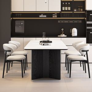 Ensemble table et chaises de salle à manger rectangulaire moderne en pierre, 6 pièces, en bois massif, durable, polyvalent, pour adultes - Product Image 2