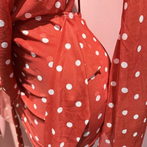 Robe sexy pour femmes, imprimé à pois, col en V profond, froncée, manches longues, robe enveloppante, robe dos nu pour femmes - Product Image 5