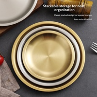 Assiette plate ronde en acier inoxydable 201 de style coréen pour restaurant, idéale pour hot pot, barbecue et viande grillée
