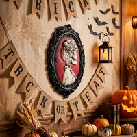 Cadre photo rétro en résine pour Halloween, décoration tête de mort, art mural gothique sombre avec araignée et crâne, décor effrayant