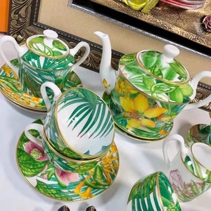 ชุดถ้วยกาแฟเซรามิก15ชิ้นชุดเครื่องเคลือบดินเผาลายป่าฝนเขตร้อนหรูหราพร้อมกล่องของขวัญ - Product Image 4