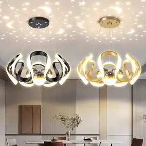 Nordic Hotel Lobby Home Staircase Gold Sky Star Led Ring Chandelier With Three Light Balls For Living Room