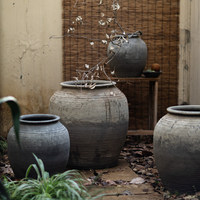 Grands pots à fleurs en céramique vintage et usés, pots à fleurs en fibre de verre pour la décoration de jardins et d'hôtels, uniques et faits à la main