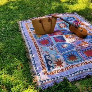 Woven Throw <b>Blanket</b> Cotton Checkered Jacquard Fringe Sofa Cover Reversible Tapestry Camp <b>Picnic</b> Rug Carpet - Product Image 2