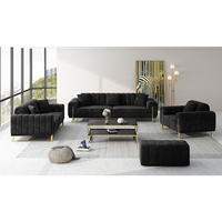 Canapé Modulable en Velours Tufté pour Salon, Ensemble Moderne 1+2+3 Places avec Bordure en Acier Titane