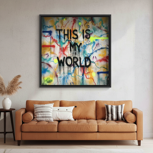Exclusive Graffiti Wall Art: 'This is My World' Printed Canvas,<b>BLACK</b> <b>FRAMED</b> CANVAS - Product Image 3