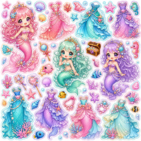 Hojas de Pegatinas Personalizadas para Niños, Recortables, Ecológicas, No Tóxicas, Impermeables, con Diseños de Princesas, Sirenas y Animales, Autoadhesivas