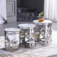 Meubles de salon, table basse moderne de luxe, ensemble de tables basses en acier inoxydable, table centrale en métal, table d'appoint ronde en marbre à vendre