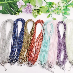 Mini bijoux en pierre naturelle cristal de Quartz rose Tourmaline Lapis 3mm pierres précieuses arc-en-ciel à facettes perles rondes collier ras du cou - Product Image 1