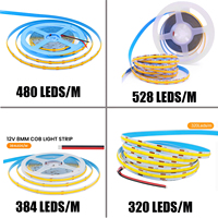 Bande LED COB DC 12V 24V 480 384 320 528Leds/M Haute Densité RA90 Blanc 3000K 4000K 6000K IP20 Ruban Flexible Corde Lumière LED
