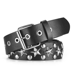 Nouvelle étoile décoration simple rangée <span class=keywords><strong>trou</strong></span> large <span class=keywords><strong>ceinture</strong></span> mode aiguille boucle femmes polyvalent Style Punk <span class=keywords><strong>ceinture</strong></span> - Product Image 4