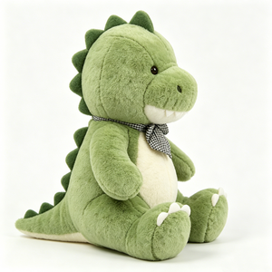 Peluche de dinosaure verte personnalisée - T-Rex en peluche doux et moelleux avec nœud à carreaux, adorable jouet dinosaure pour enfants et crèches - Product Image 2