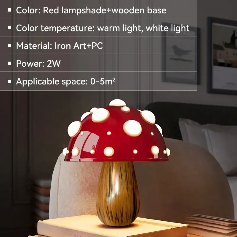 Base en bois + Abat-jour rouge