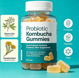 Gomitas Probióticas para la Salud Intestinal, Fórmula Fermentada de Kombucha, Fibra Prebiótica con Extracto de Olmo Resbaladizo, Raíz de Diente de León, Apoyo Detox - Product Image 1