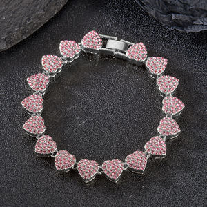 2 pz Set lucido a grappolo cuore ghiacciato fuori collana Miami e bracciale rosa/bracciale argenteo regalo di san valentino per uomo donna - Product Image 6