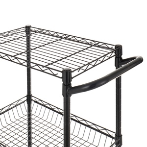 Chariot utilitaire en métal noir à 3 niveaux, chariot de rangement à roulettes avec poignée pour cuisine, restaurant, bureau, finition chromée - Product Image 4