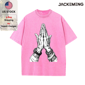 T-shirt Streetwear Oversize Délavé Rétro avec Imprimé Mains en Prière Tatouées, Stock USA, Vente en Gros, Y2K, <span class=keywords><strong>Homme</strong></span>, Hip Hop, Décontracté - Product Image 3