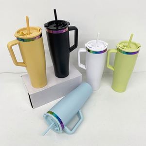 Gobelet isotherme écologique en acier inoxydable plaqué arc-en-ciel de 40 oz avec paille et gravure laser - Product Image 4