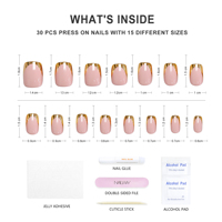 Nailway Haute Marque Fournisseur Métal Pointe Française 30Pcs 15 Tailles Colle Sur Faux Ongles Gel Doux Presse Personnalisée Sur Ongles