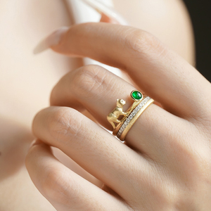 Aazuo Luxury 18K Solid Yellow Gold Real Diamond Natural Emerald High Quality Original Animal Ring <b>Gift</b> For Ladies Birthday Party - Product Image 6