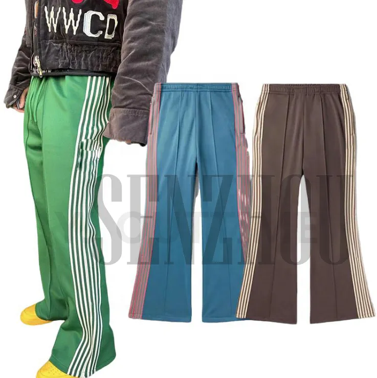 Custom Broek Losse Pasvorm Polyester Jersey Gestapelde Joggingbroek Mannen Baggy Rechte Streepjes Wijde Pijpen Joggingbroek Voor Heren