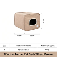 Tunnel d'intérieur pour animaux de compagnie en gros avec coussin amovible, lit-caverne carré doux et confortable en fausse toile de lin, pliable, deux-en-un, pour chat
