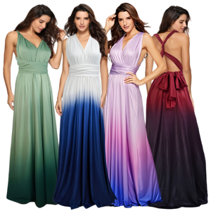 Abito da festa estivo da donna, sexy, con scollo profondo, con coulisse, a fantasia sfumata, lungo, taglie forti, popolare - Product Image 1