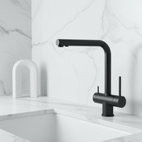 Robinet de cuisine moderne noir mat avec douchette extractible pivotante à 360 degrés, mitigeur eau chaude et froide