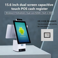 Mesin POS layar ganda 15.6 inci dapat diputar, Printer kode QR fitur kode QR Windows/Android putih/merah
