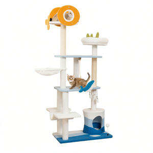 Árbol rascador multinivel con temática oceánica, postes de sisal azules para gatos, uso en interiores. - Product Image 1