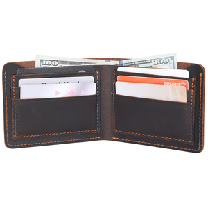 남성용 맞춤 색상 및 소재 크레이지 호스 바이폴드 천연 가죽 지갑, 심플한 핸드메이드 리얼 풀그레인 가죽 지갑 - Product Image 2