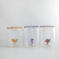 Groothandel Handgemaakte Hoge Borosilicaat Glazen Koffie Beker Hittebestendig Met Fruit Ornament Drinkwaren Voor Warme Dranken